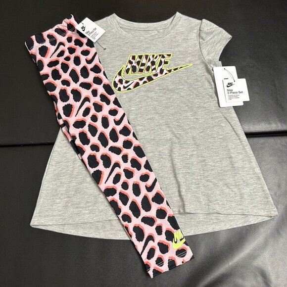 NWT Nike Leopard Print Leggings & Tunic Set Girls Size 6 - Picture 1 of 3
